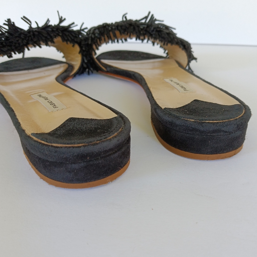 Fabio Rusconi Suede Fringe Slip-On Slides Black - Picture 5 of 8